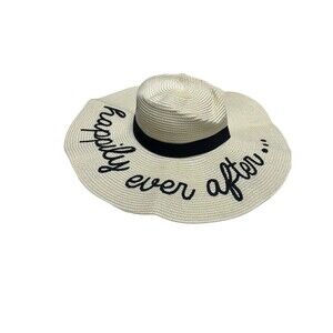 Happily Ever After Natural Straw Adjustable Hat Oversized Cap Wedding Gardening